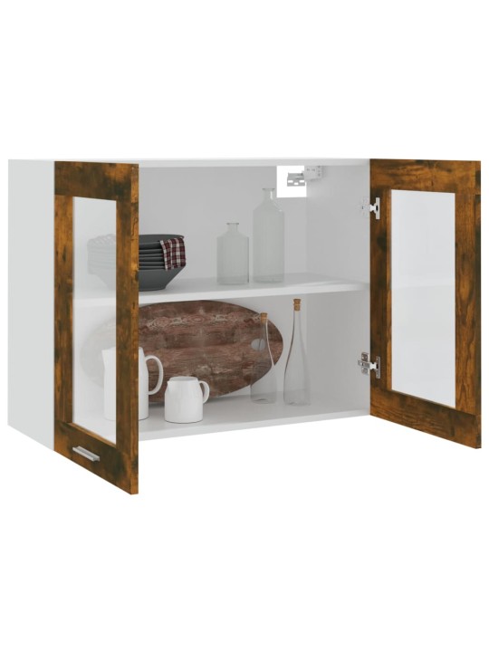 Závěsná prosklená skříňka kouřový dub 80 x 31 x 60 cm kompozit