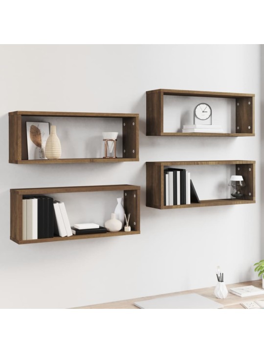 Nástěnné obdélníkové police 4 ks hnědý dub 60x15x23 cm kompozit