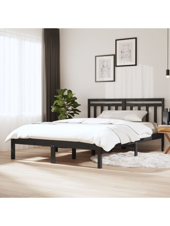 Rám postele šedý 150 x 200 cm King Size masivní dřevo