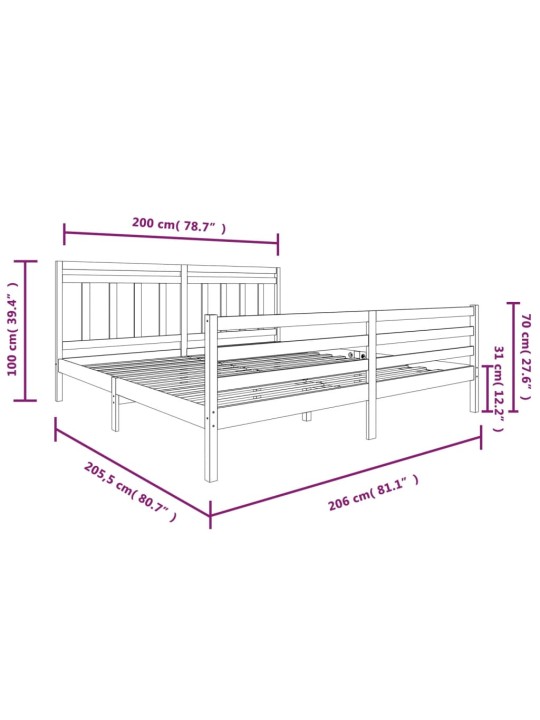 Rám postele šedý masivní dřevo 200 x 200 cm