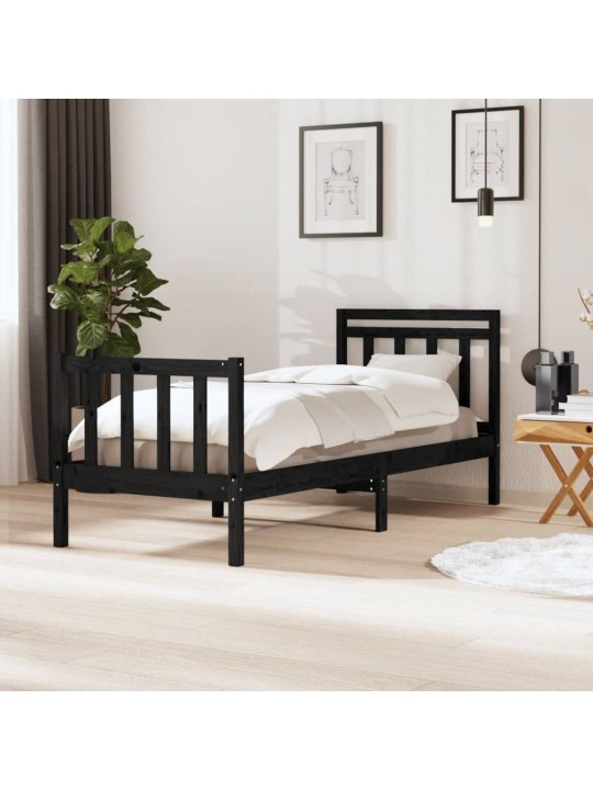 Rám postele černý 75 x 190 cm Small Single masivní dřevo