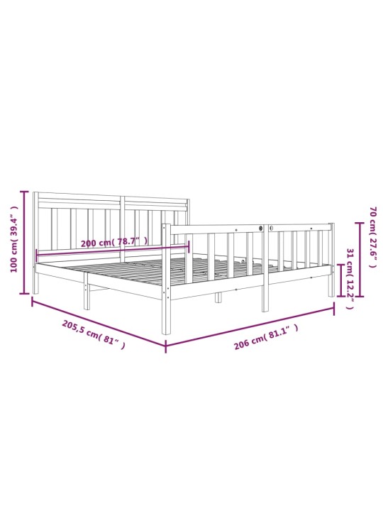 Rám postele bílý masivní dřevo 200 x 200 cm
