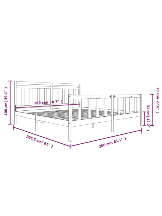 Rám postele šedý masivní dřevo 200 x 200 cm
