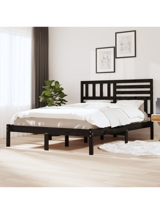 Rám postele černý 150 x 200 cm King Size masivní borovice