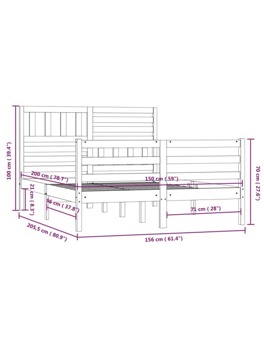 Rám postele bílý 150 x 200 cm King Size masivní dřevo