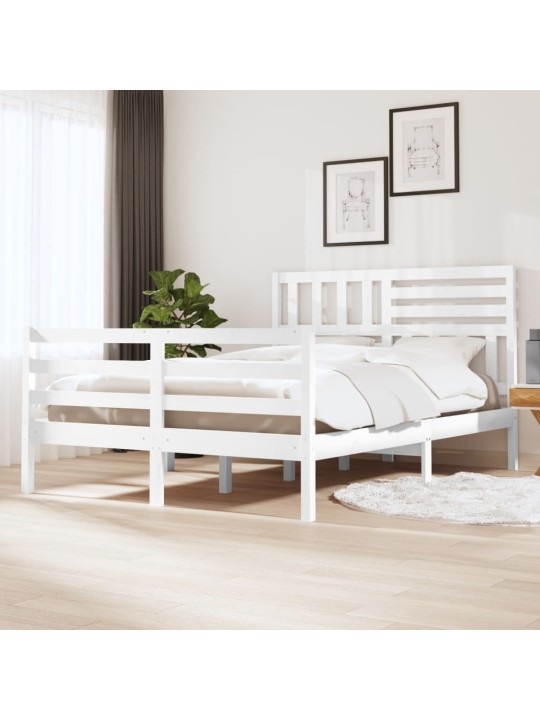 Rám postele bílý 150 x 200 cm King Size masivní dřevo