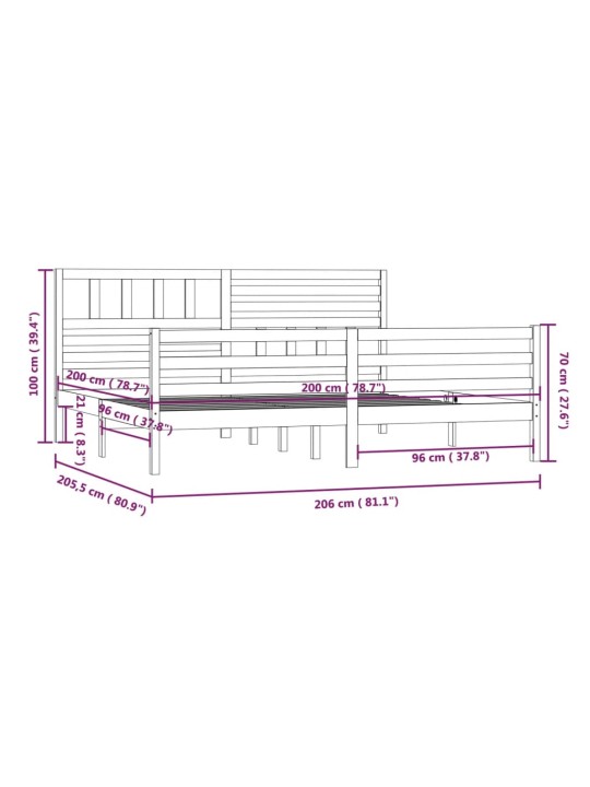 Rám postele bez matrace masivní dřevo 200 x 200 cm