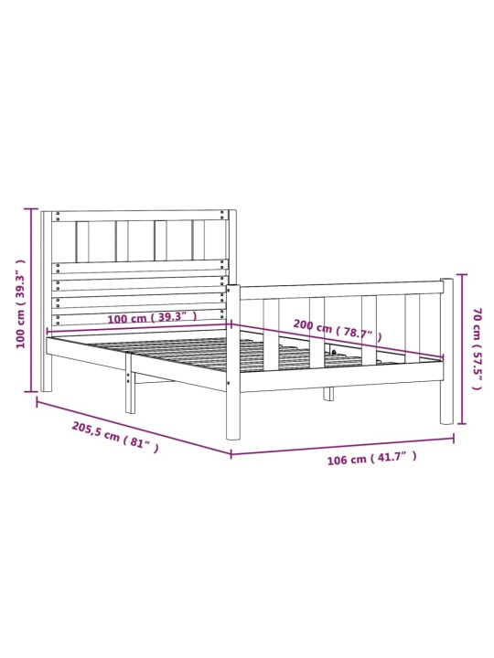Rám postele černý masivní dřevo 100 x 200 cm