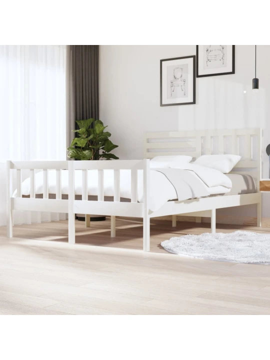 Rám postele bílý 150 x 200 cm King Size masivní dřevo