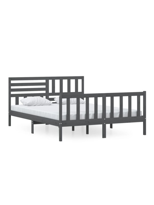Rám postele šedý 150 x 200 cm King Size masivní dřevo