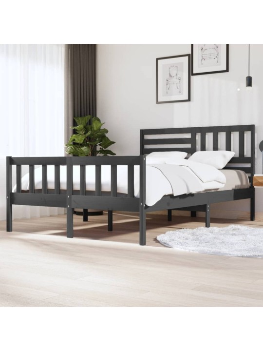 Rám postele šedý 150 x 200 cm King Size masivní dřevo