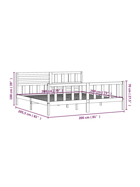 Rám postele černý masivní dřevo 200 x 200 cm
