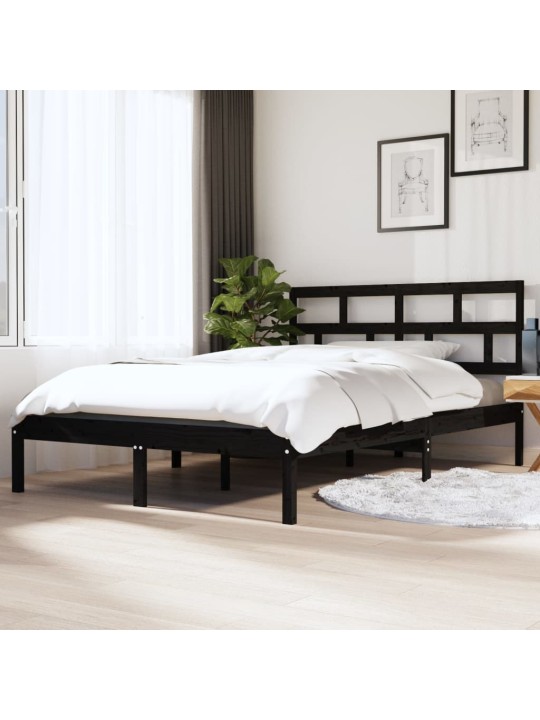 Rám postele černý 135 x 190 cm Double masivní dřevo