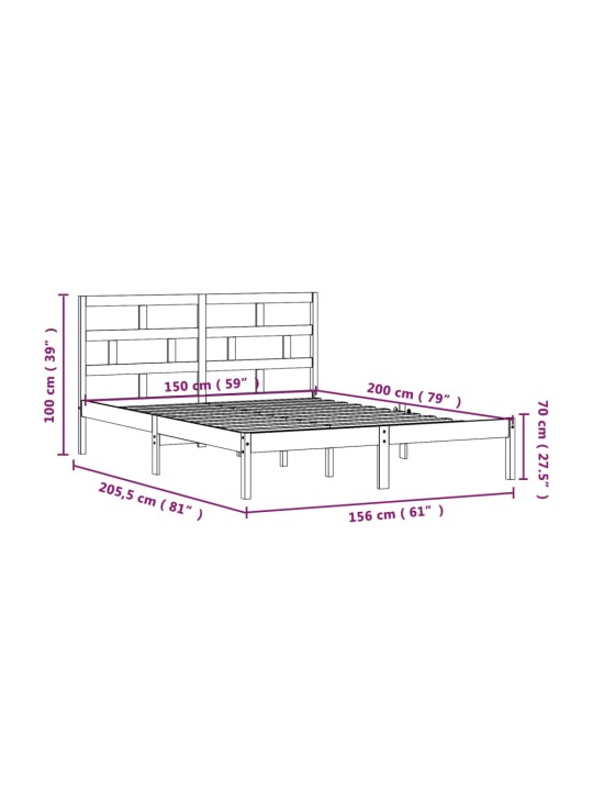 Rám postele šedý 150 x 200 cm King Size masivní dřevo