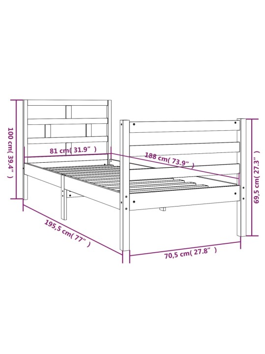 Rám postele 75 x 190 cm Small Single masivní dřevo