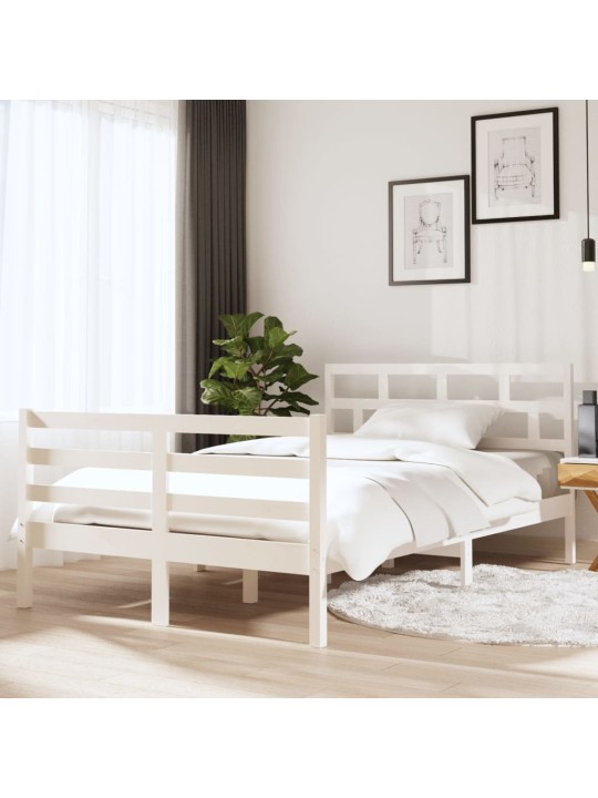 Rám postele bílý 135 x 190 cm Double masivní dřevo