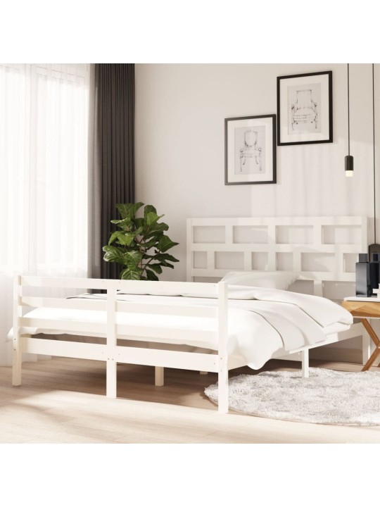 Rám postele bílý masivní dřevo 150 x 200 cm King Size