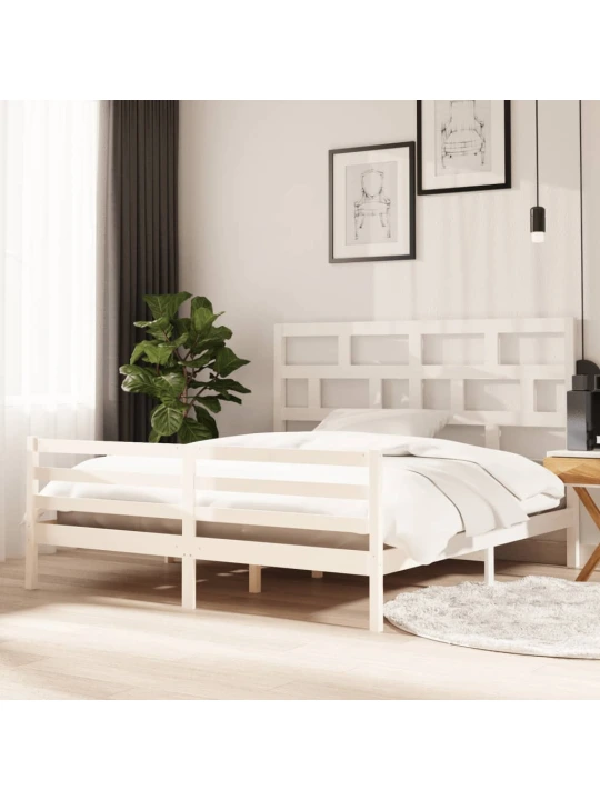 Rám postele bílý masivní dřevo 180 x 200 cm Super King