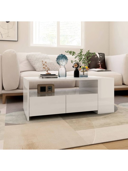 Konferenční stolek lesklý bílý 102x55x42 cm kompozitní dřevo