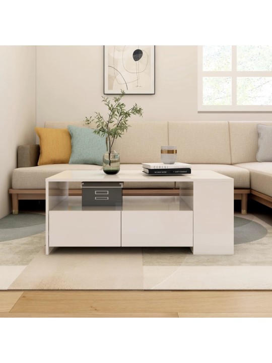 Konferenční stolek lesklý bílý 102x55x42 cm kompozitní dřevo