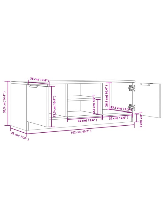 TV skříňka bílá vysoký lesk 102 x 35 x 36,5 cm kompozitní dřevo