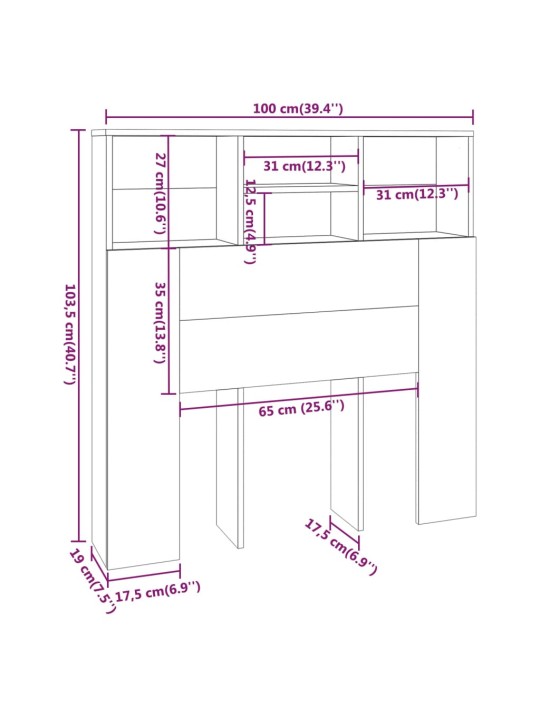Čelo postele s úložným prostorem betonově šedé 100x19x103,5 cm
