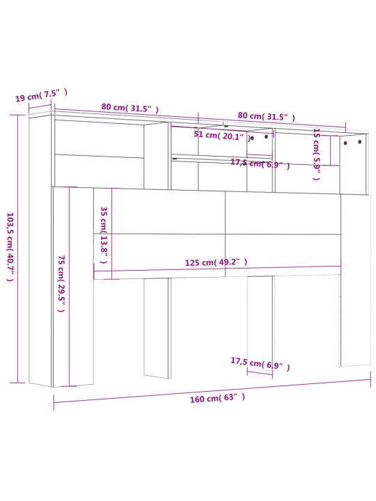 Čelo postele s úložným prostorem dub sonoma 160 x 19 x 103,5 cm