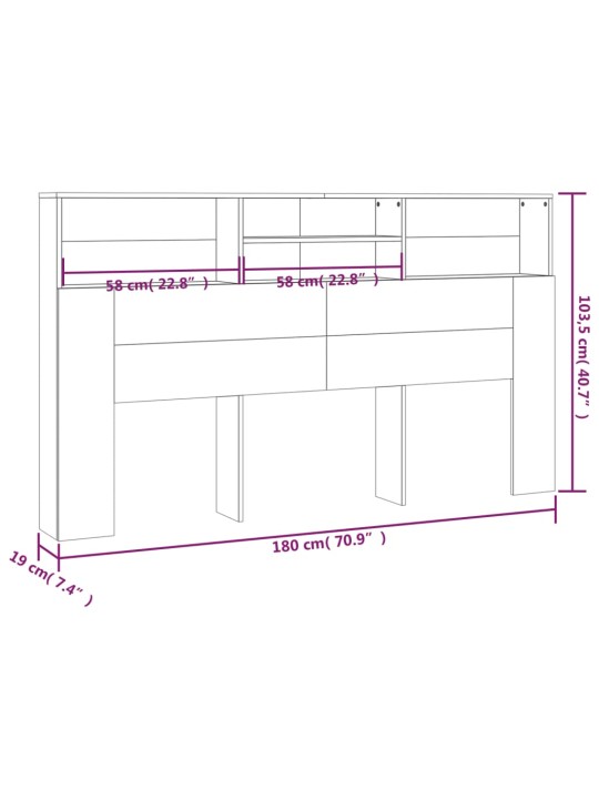 Čelo postele s úložným prostorem betonově šedé 180x19x103,5 cm