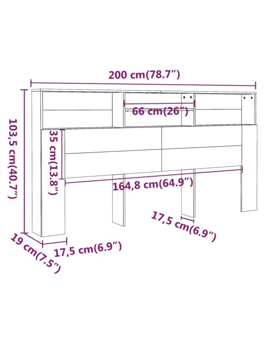 Čelo postele s úložným prostorem lesklé bílé 200x19x103,5 cm