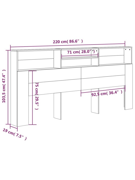 Čelo postele s úložným prostorem dub sonoma 220x19x103,5 cm