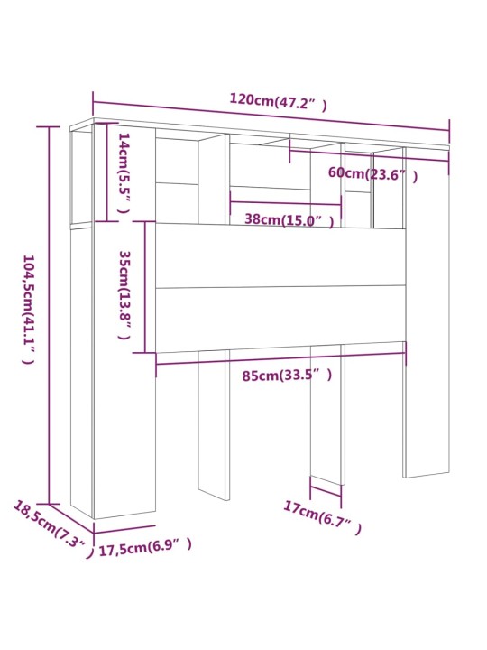 Čelo postele s úložným prostorem betonově šedé 120x18,5x102,5cm