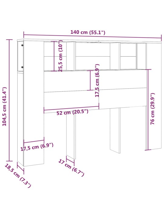 Čelo postele s úložným prostorem dub sonoma 140x18,5x104,5 cm