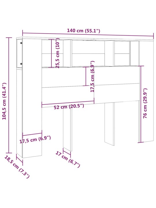 Čelo postele s úložným prostorem betonově šedé 140x18,5x104,5cm