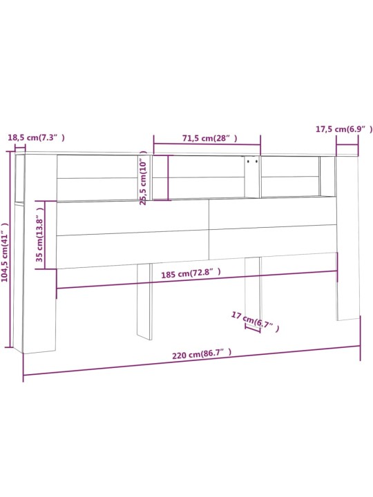 Čelo postele s úložným prostorem dub sonoma 220x18,5x104,5 cm