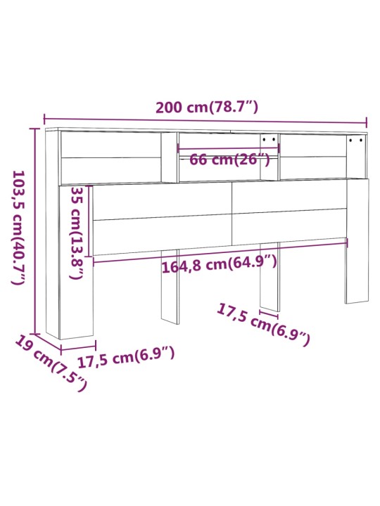 Čelo postele s úložným prostorem kouřový dub 200x19x103,5 cm