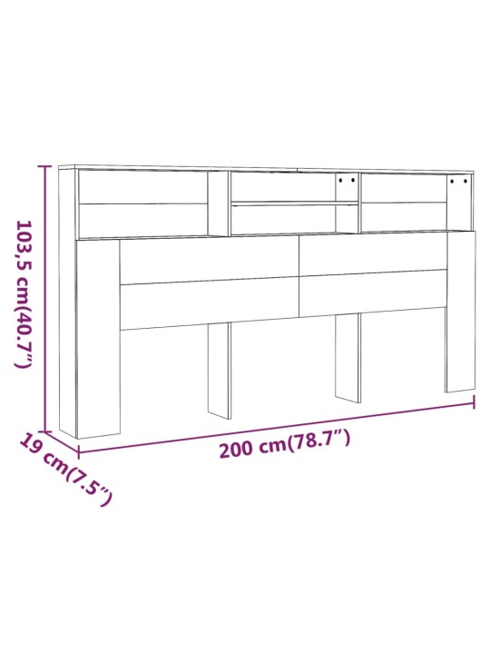 Čelo postele s úložným prostorem hnědý dub 200x19x103,5 cm