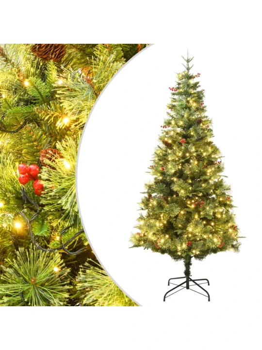 Vánoční stromek s led a borovými šiškami zelený 120 cm pvc a pe