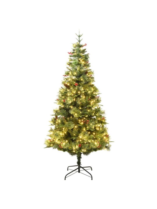 Vánoční stromek s LED a borovými šiškami zelený 225 cm PVC a PE
