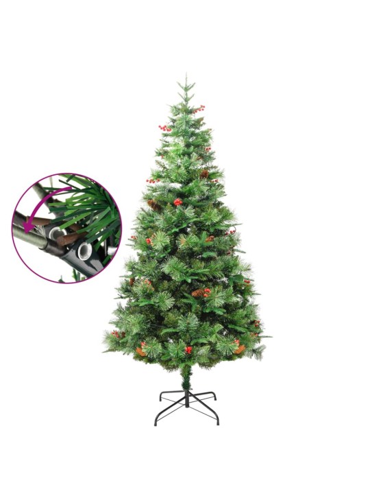 Vánoční stromek s LED a borovými šiškami zelený 225 cm PVC a PE
