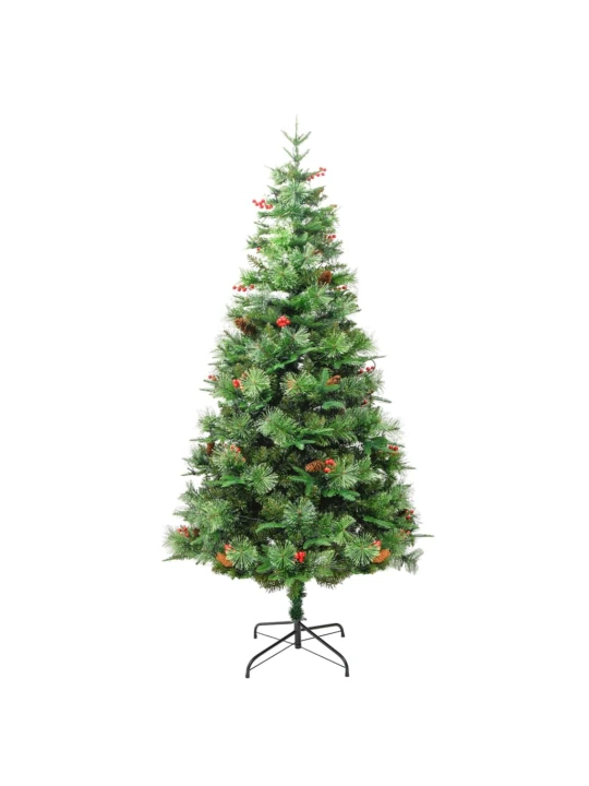 Vánoční stromek s LED a borovými šiškami zelený 225 cm PVC a PE