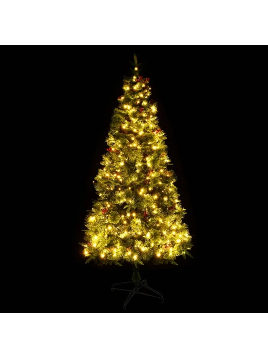 Vánoční stromek s LED a borovými šiškami zelený 225 cm PVC a PE