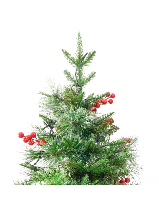 Vánoční stromek s LED a borovými šiškami zelený 225 cm PVC a PE