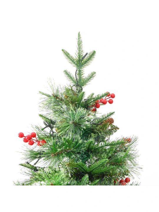 Vánoční stromek s LED a borovými šiškami zelený 225 cm PVC a PE
