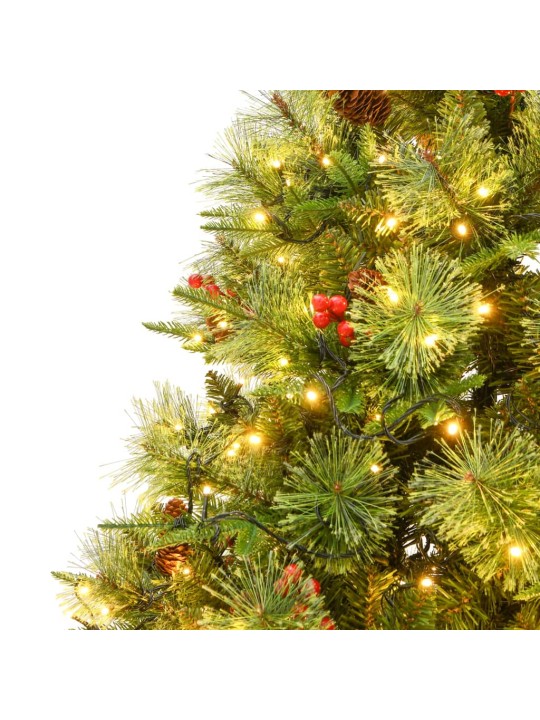 Vánoční stromek s LED a borovými šiškami zelený 225 cm PVC a PE