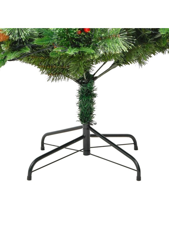 Vánoční stromek s LED a borovými šiškami zelený 225 cm PVC a PE