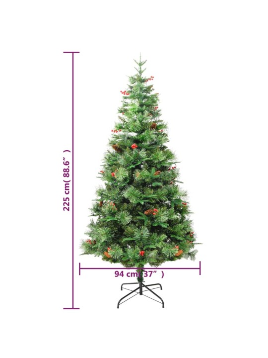 Vánoční stromek s LED a borovými šiškami zelený 225 cm PVC a PE