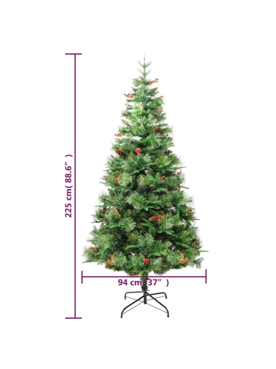 Vánoční stromek s LED a borovými šiškami zelený 225 cm PVC a PE
