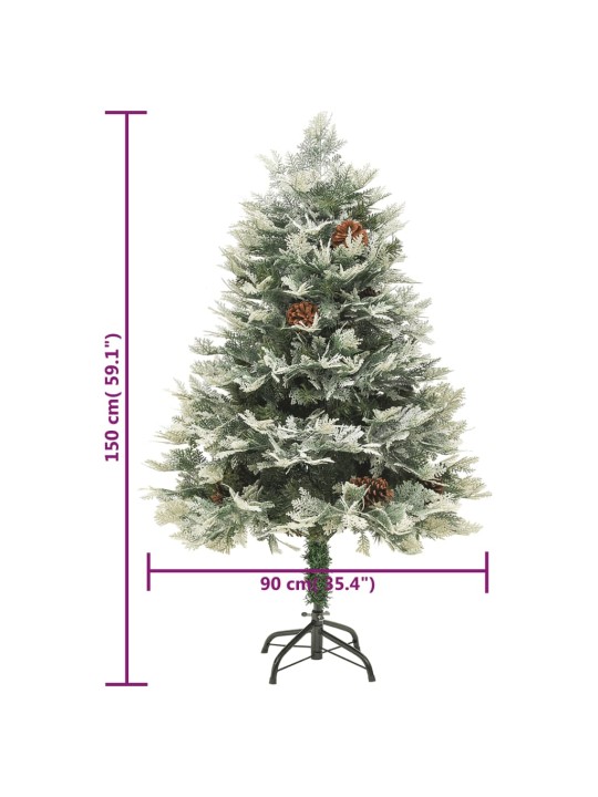 Vánoční stromek s LED a borovými šiškami zelený 150 cm PVC a PE
