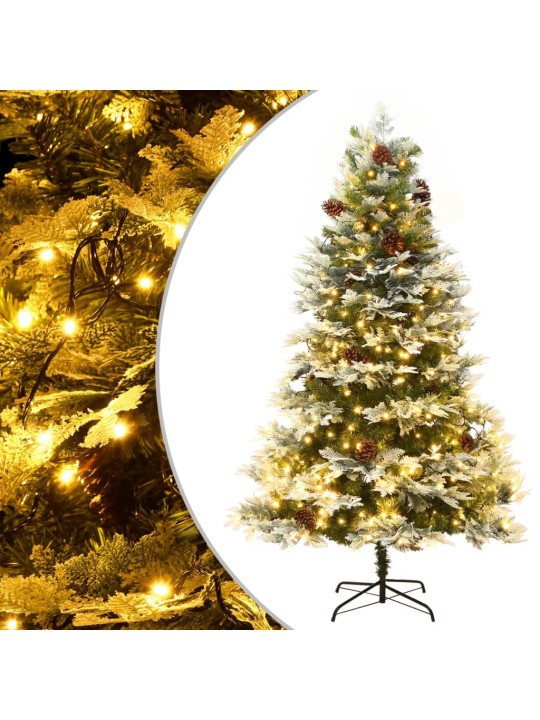 Vánoční stromek s LED a borovými šiškami zelený 195 cm PVC a PE