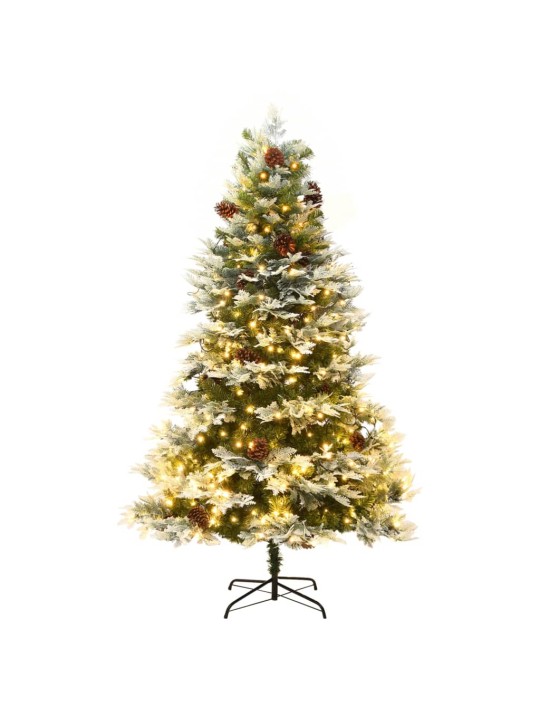 Vánoční stromek s LED a borovými šiškami zelený 195 cm PVC a PE